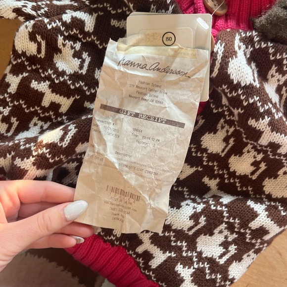 Hanna andersson kids fluffy knitted jacket, brown,pink and white, cat and dog - Picture 4 of 5